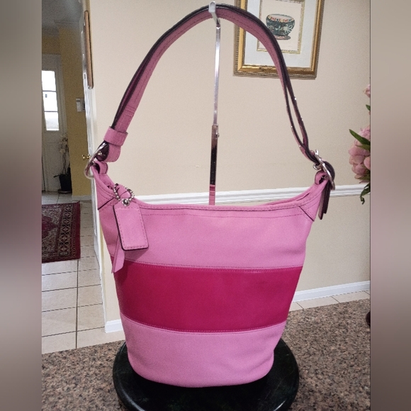 Coach Bleeker Rugby Stripe Bucket Duffle Bag, Pink - Picture 6 of 17